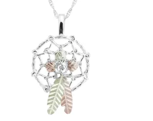 Short Feather Dreamcatcher - Sterling Silver Black Hills Gold Pendant