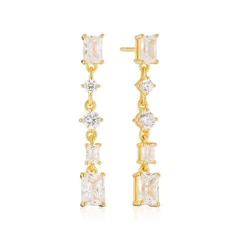 Sif Jakobs - Sterling Silver - 18K Gold Plated "Ivrea Cinque Piccolo" Cubic Zirconia Emerald Cut Dangle Earrings