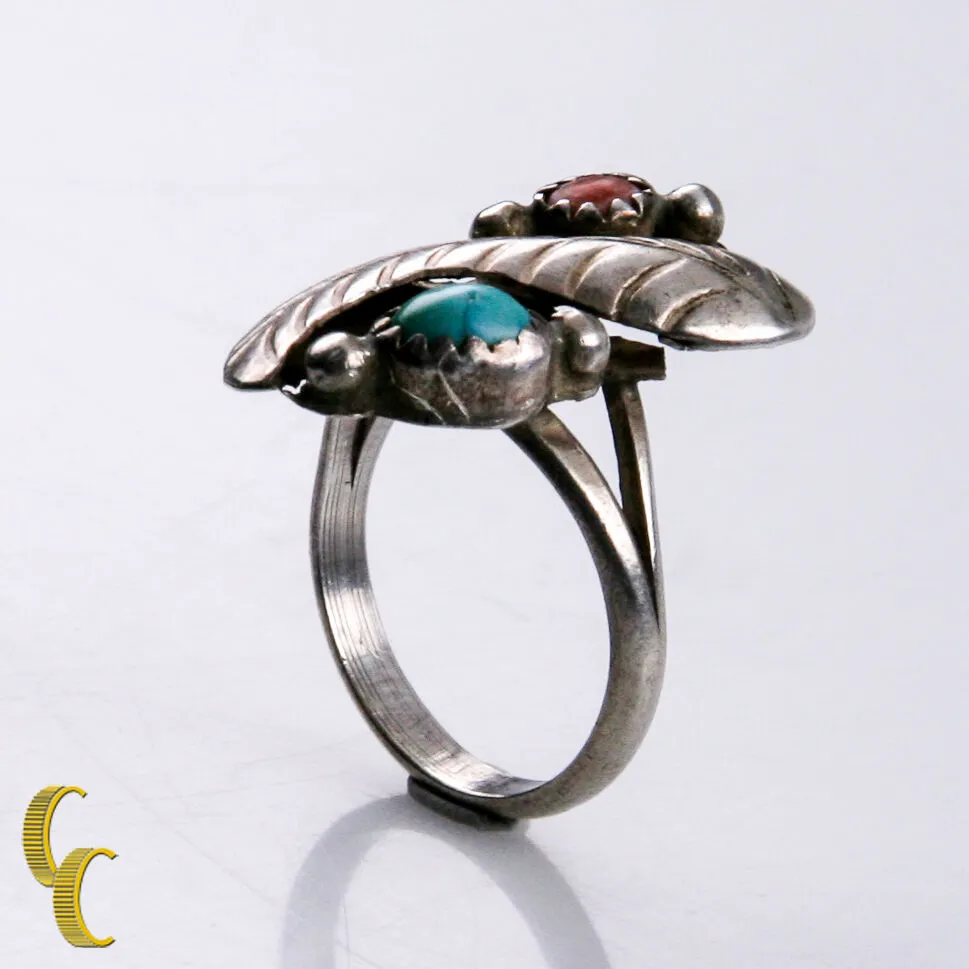 Signed Tom Moore Navajo Sterling Silver Ring 925 Turquoise Coral Size 5.5