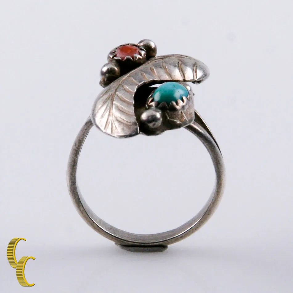 Signed Tom Moore Navajo Sterling Silver Ring 925 Turquoise Coral Size 5.5