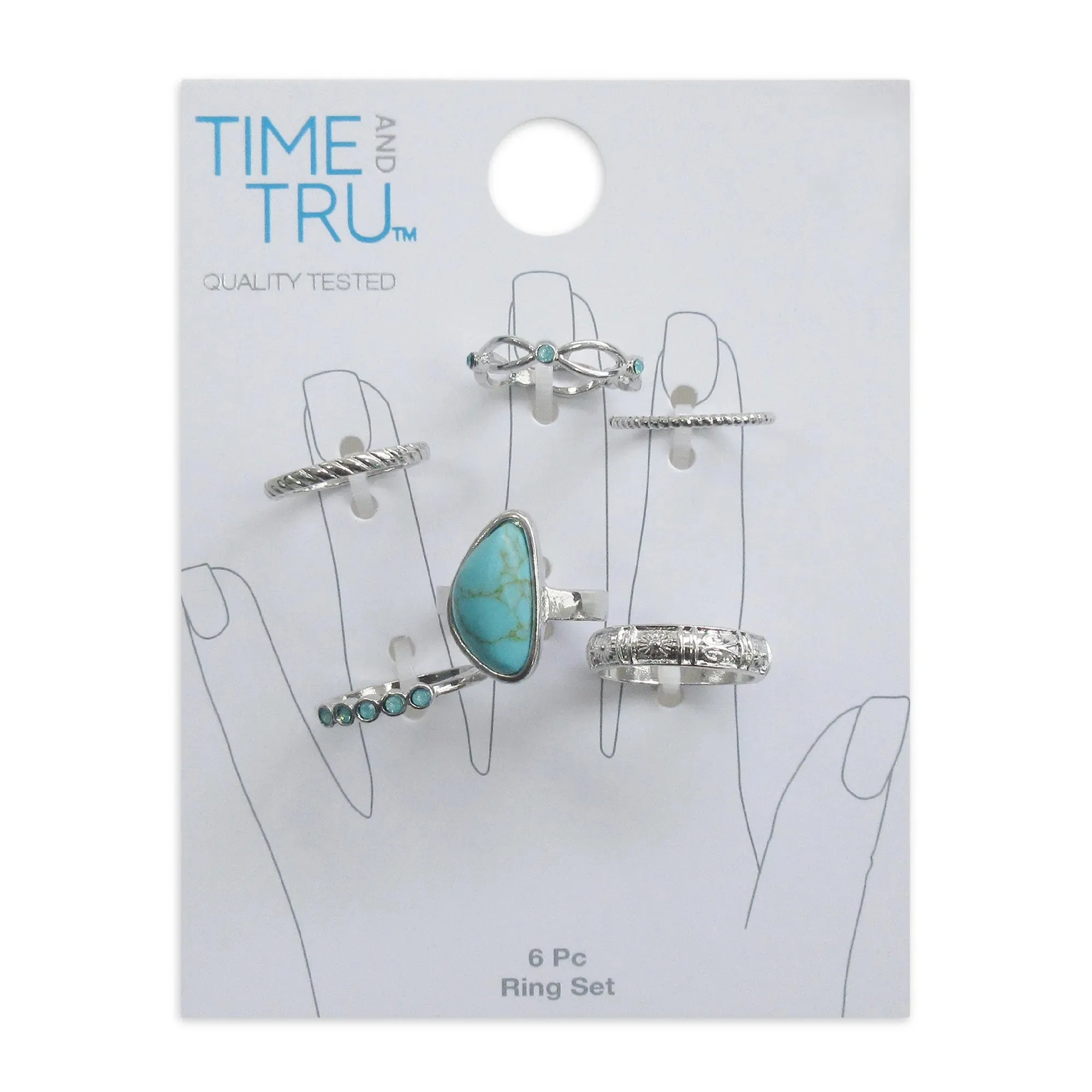 Silver and Turquoise 6Pc Large Stone And Bands Ring Set #GFR807(NA18)