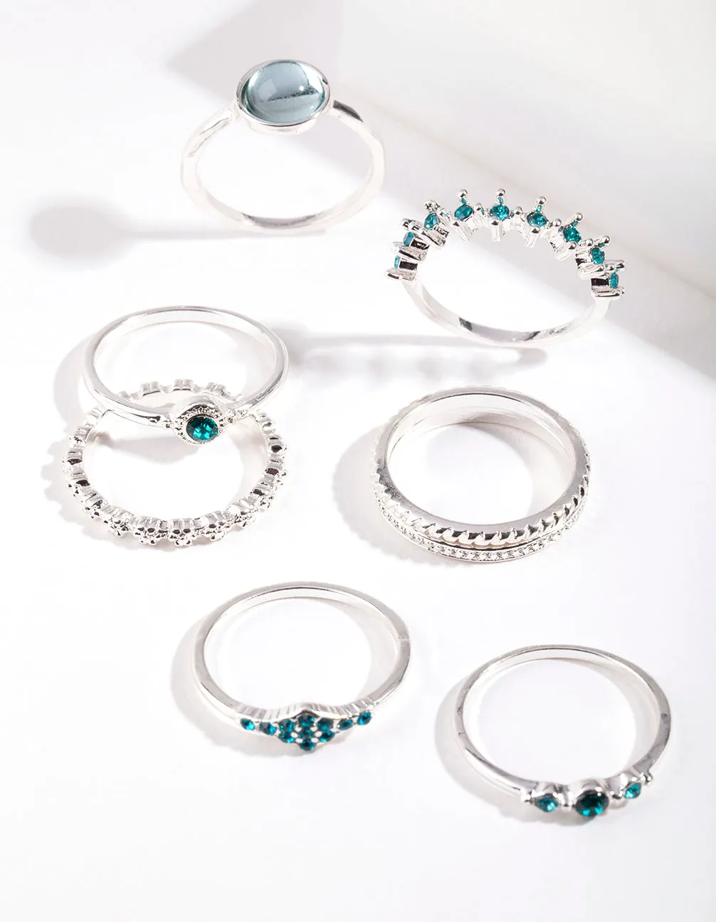 Silver Blue Feather Ring 8-Pack