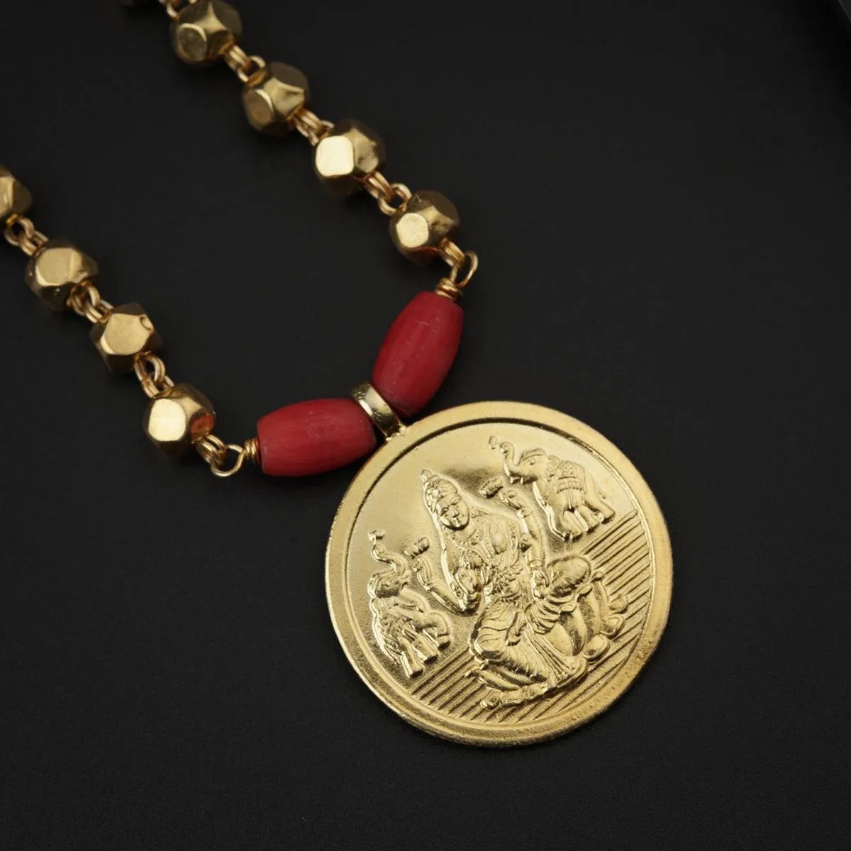 Silver Coin Necklace with Silver Beads (Gold Plated) - Ashtapailu ( Multifaceted ) beads