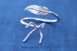 Silver Feather Adjustable Claw Prong Ring blank