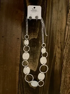 Silver Hoop and Coin Necklace/Earring Set
