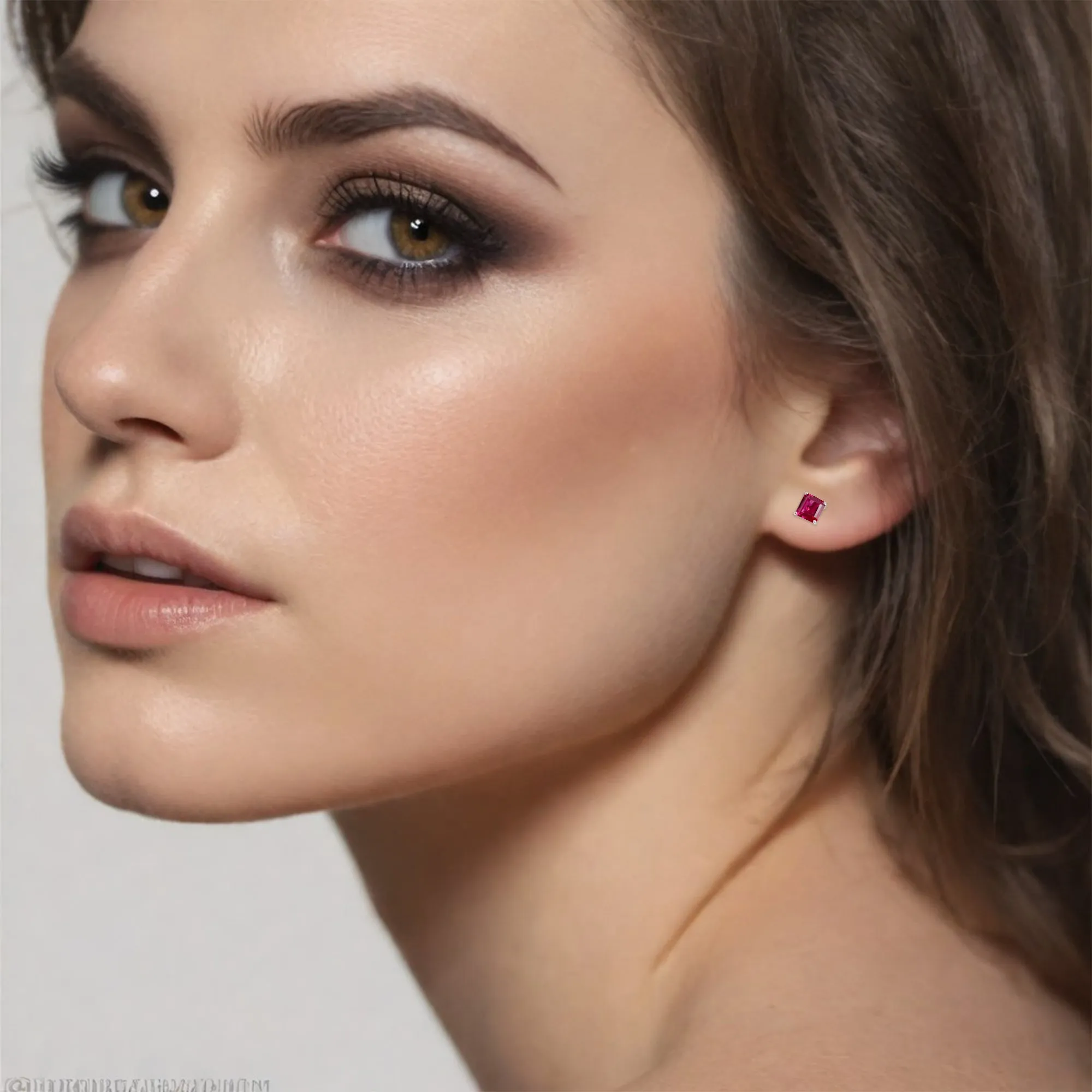 Silver Pink Ruby Solitaire Stud Earring