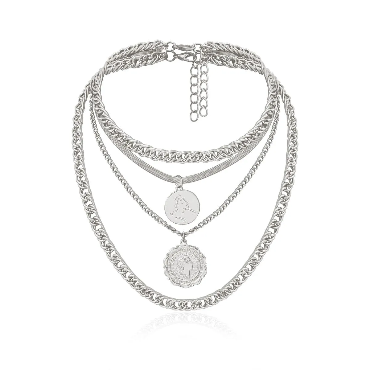 Silver-Plated Coin Layered Pendant Necklace Set