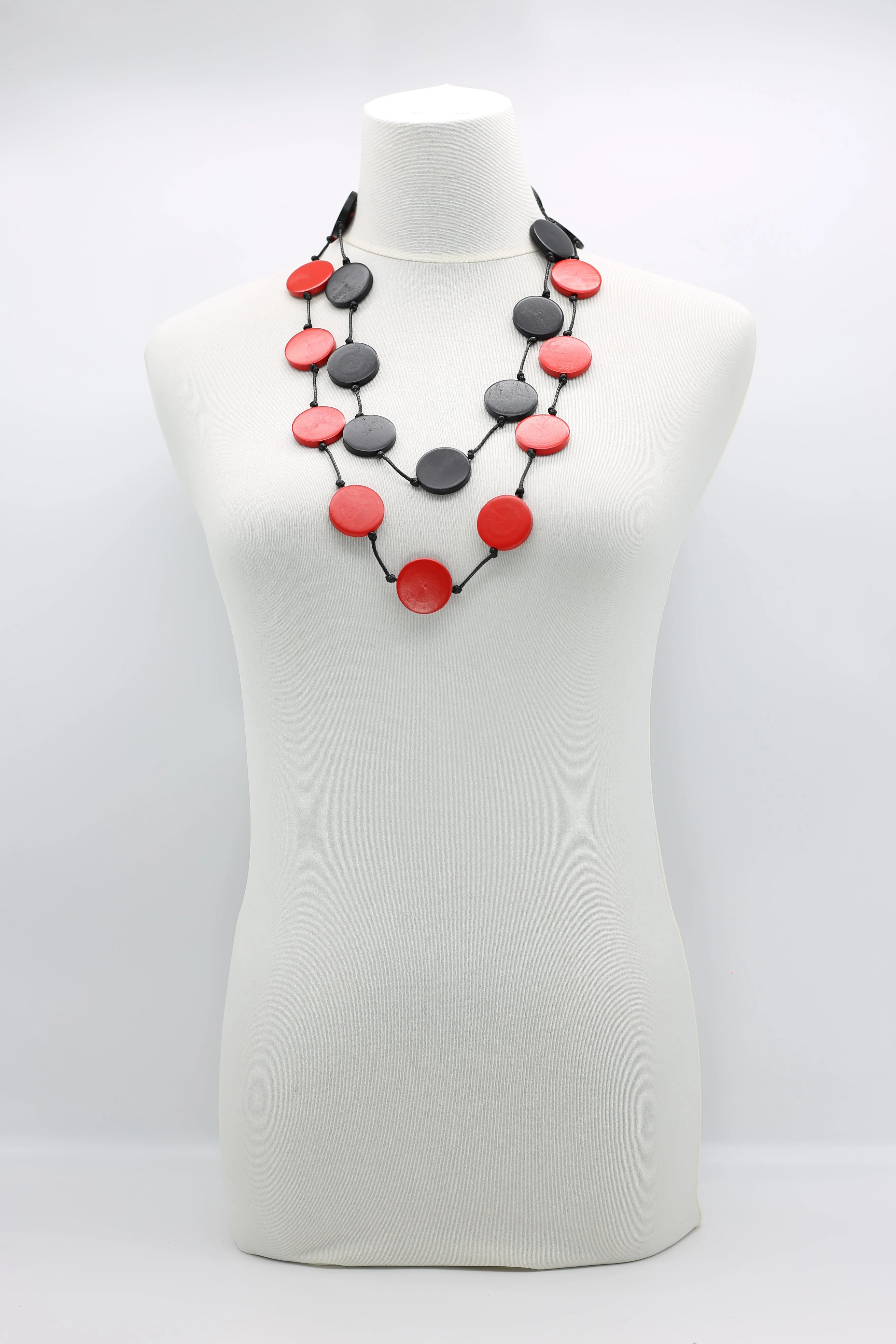 Single Strand Recycled Wood Coin Necklaces - Duo - Large