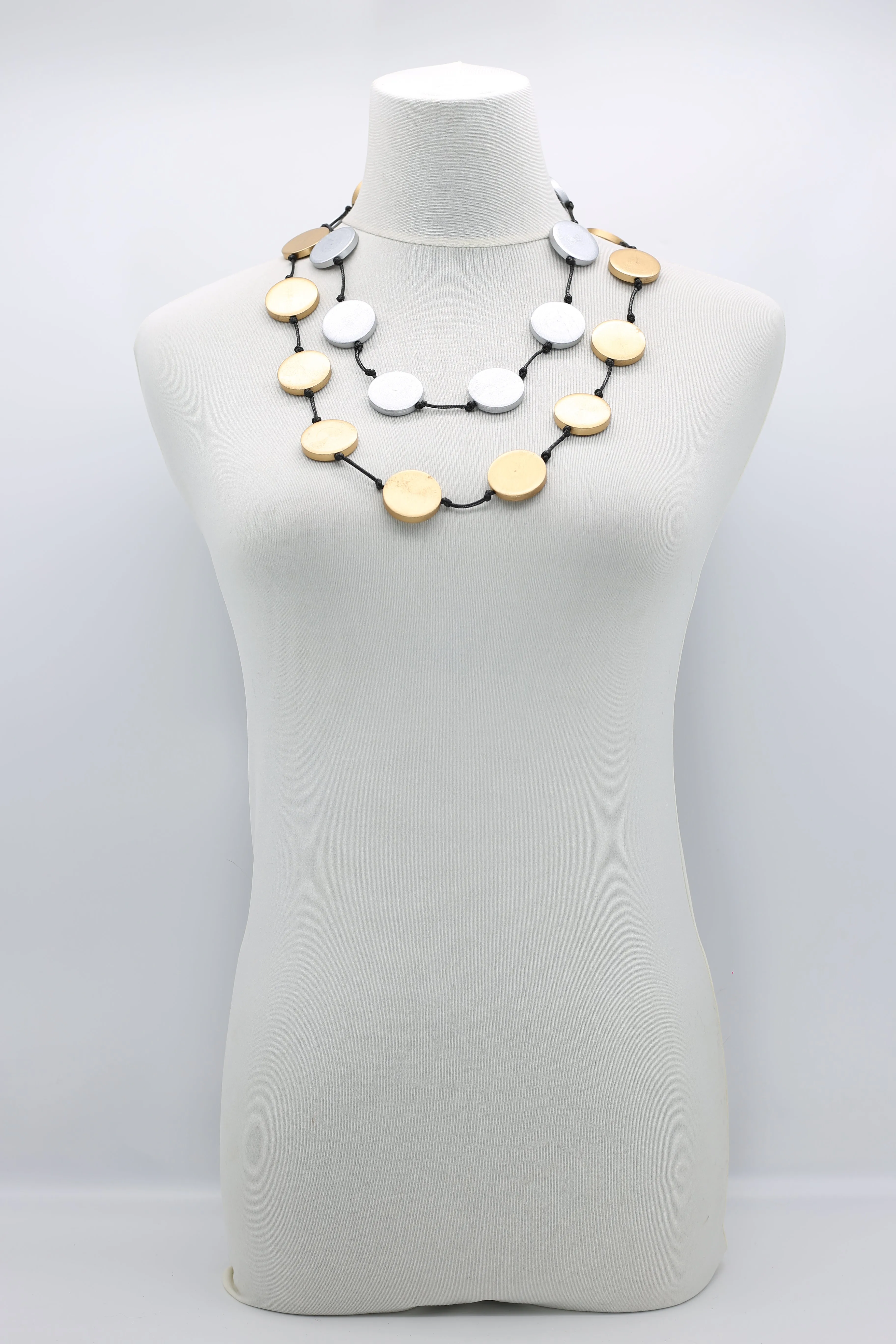 Single Strand Recycled Wood Coin Necklaces - Duo - Large