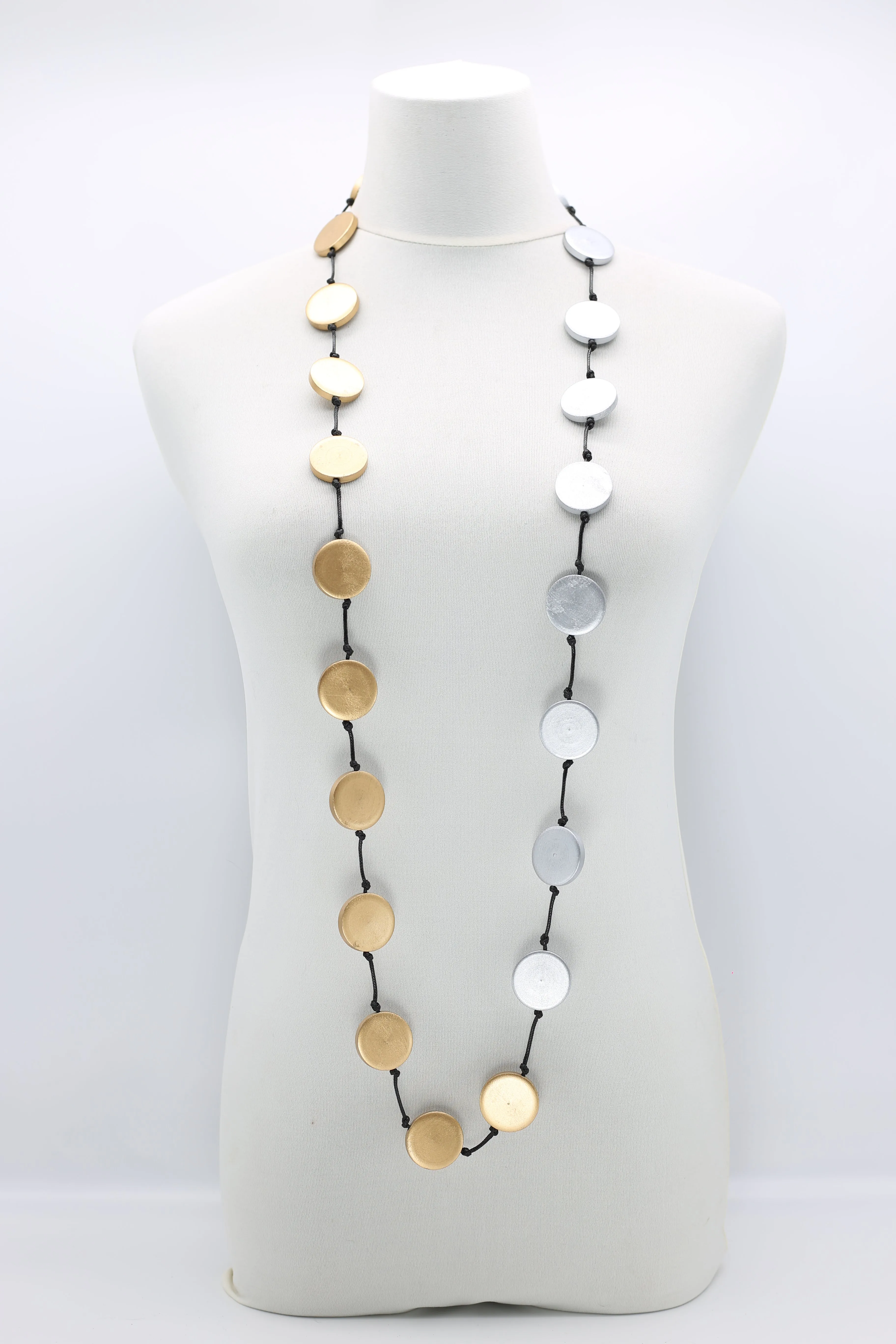 Single Strand Recycled Wood Coin Necklaces - Duo - Large