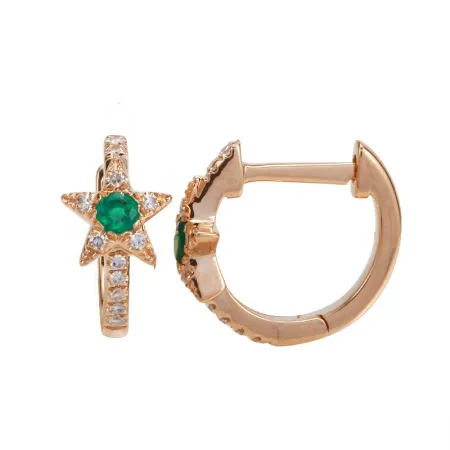 SIRIUS STAR EMERALD AND DIAMOND HUGGY HOOP EARRINGS