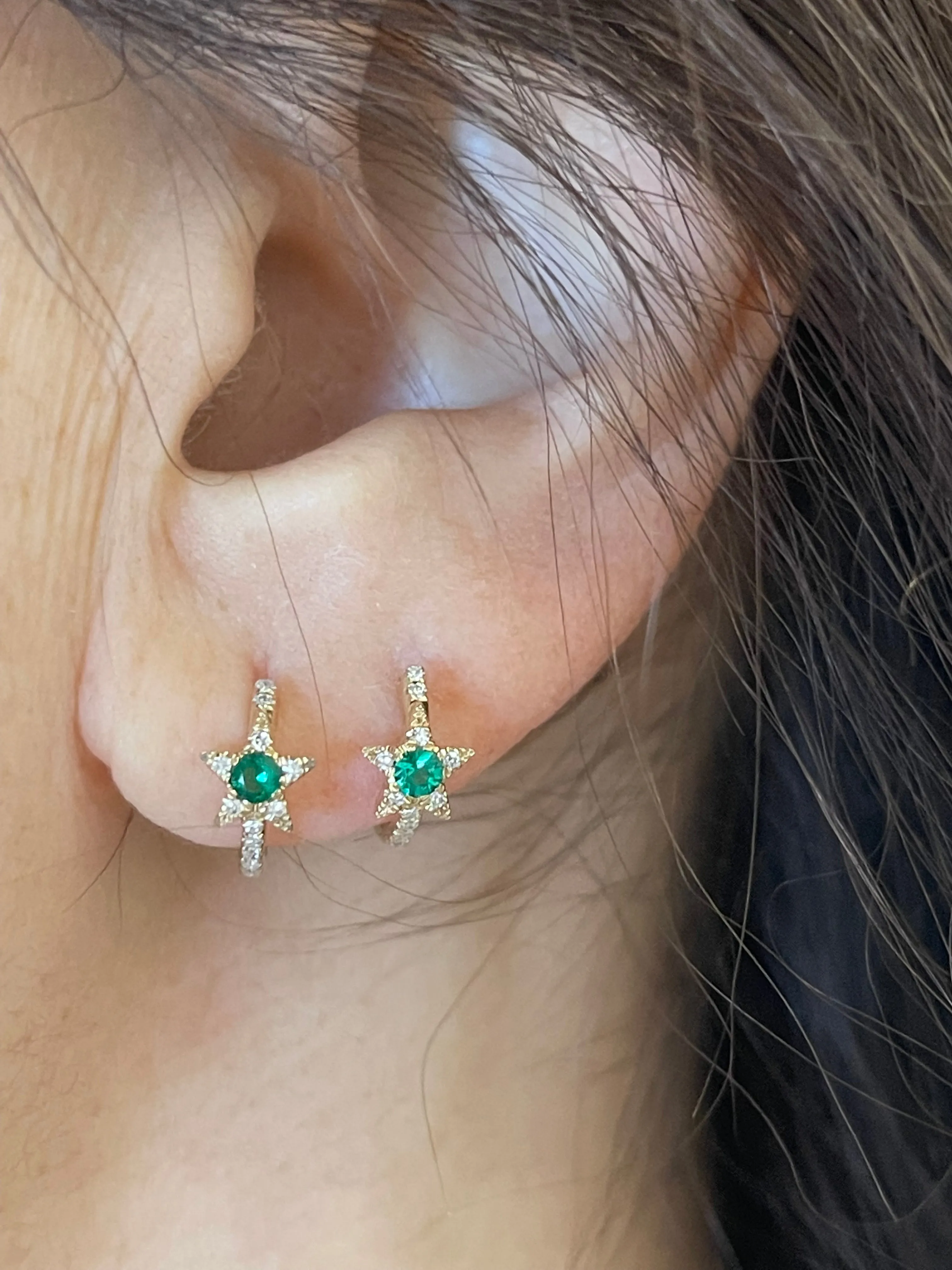 SIRIUS STAR EMERALD AND DIAMOND HUGGY HOOP EARRINGS