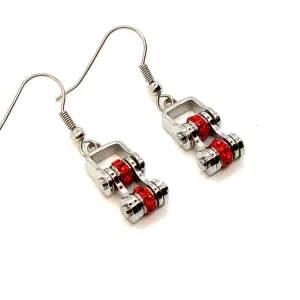 SK2214E July Edition Ladies Mini Mini 3/8" Wide Stainless Steel Ruby Imitation Crystal Earrings