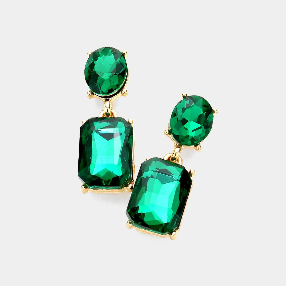 Small Square Emerald Stone Dangle Pageant Earrings  | Interview Earrings |  610776