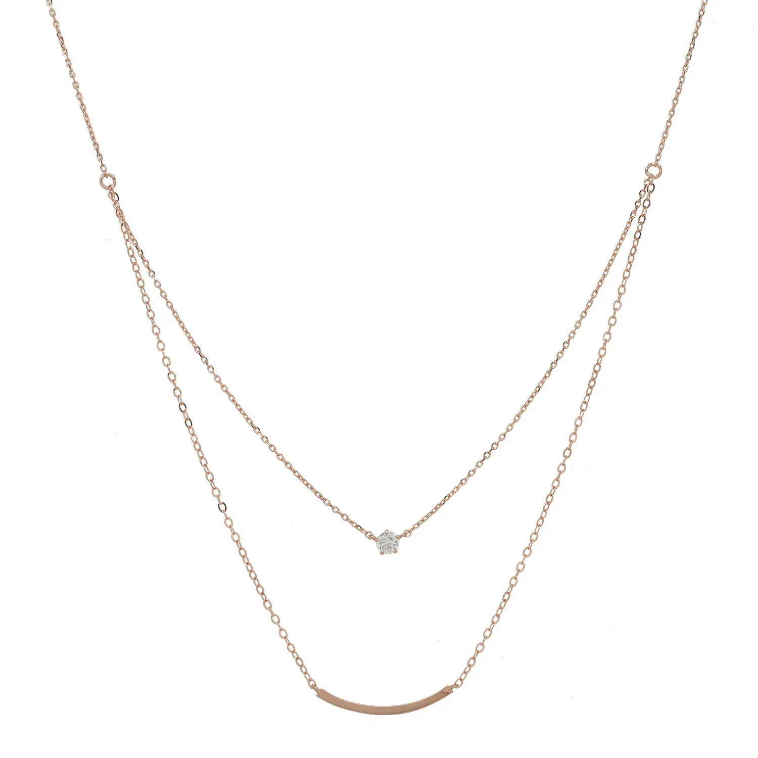 Solid Gold CZ / Curved Tube Double Strand Necklace
