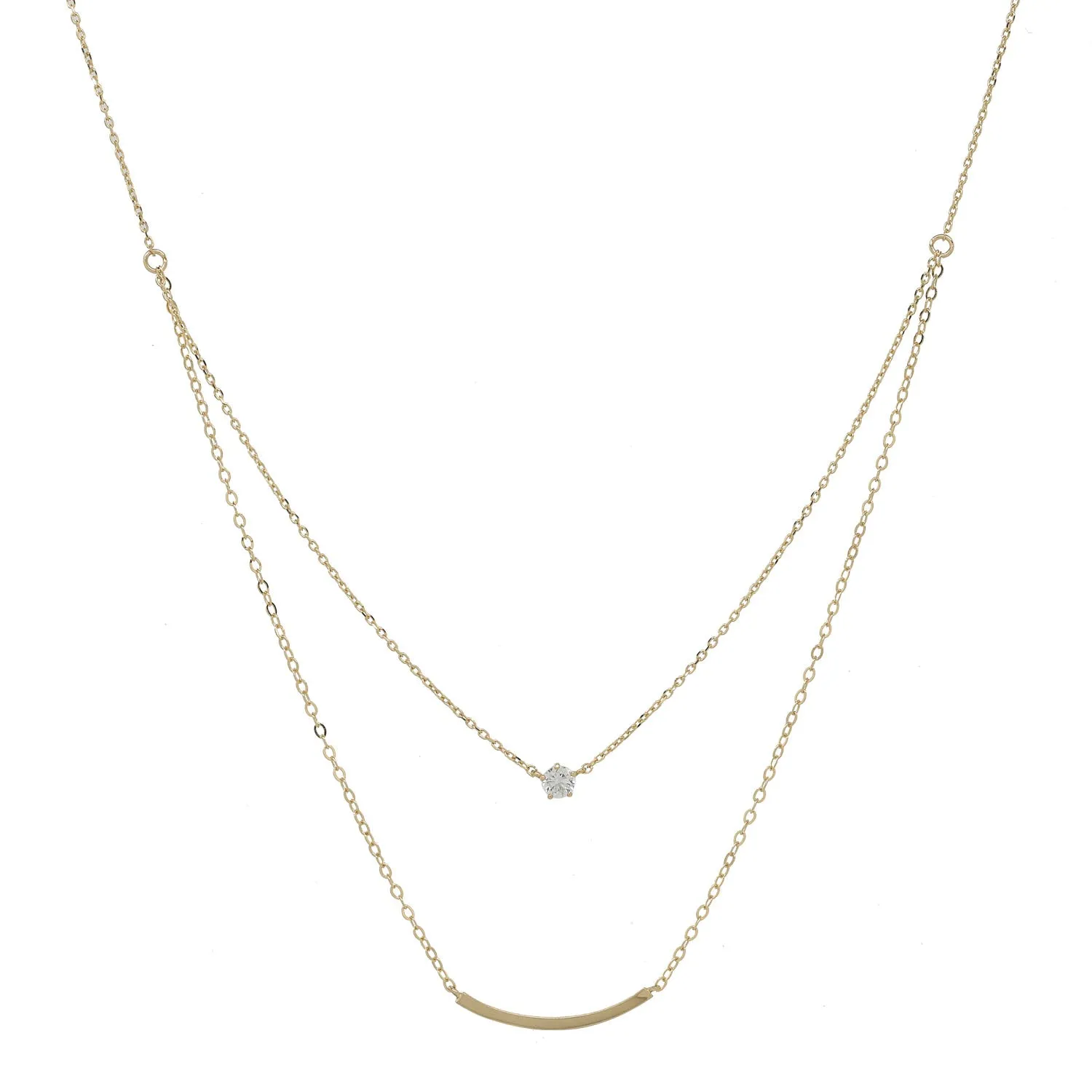 Solid Gold CZ / Curved Tube Double Strand Necklace