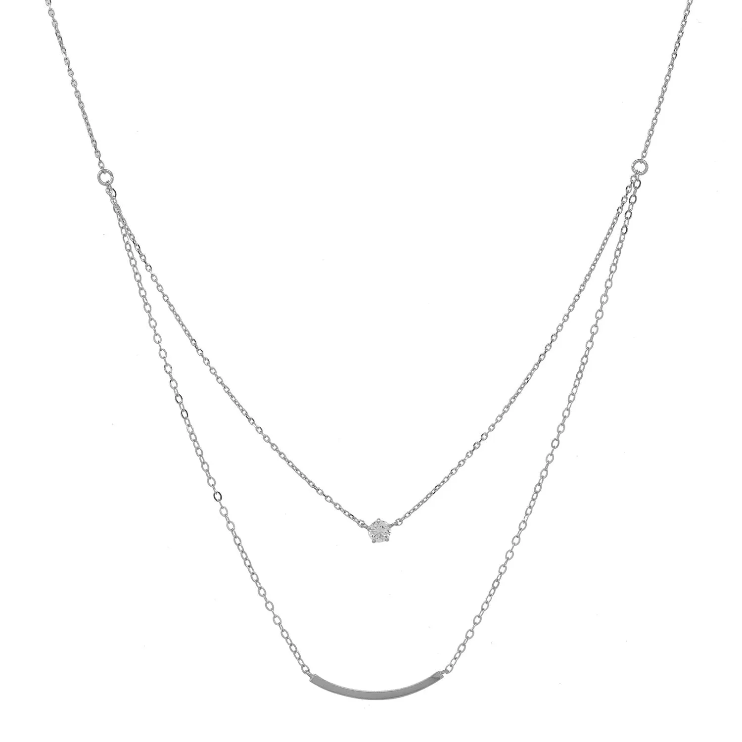 Solid Gold CZ / Curved Tube Double Strand Necklace