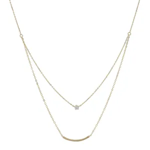 Solid Gold CZ / Curved Tube Double Strand Necklace