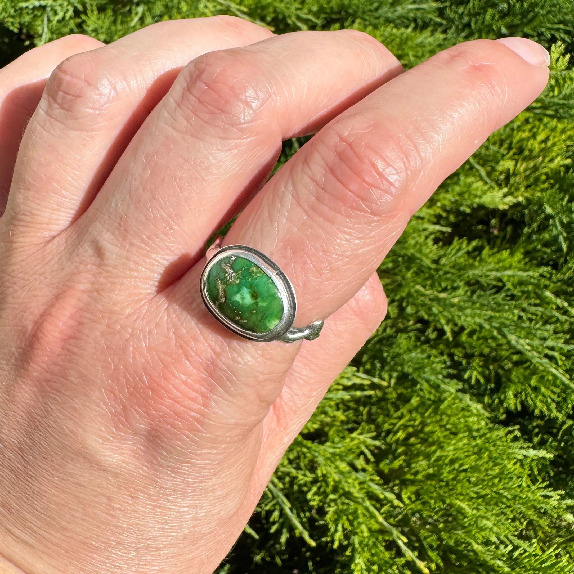 Sonoran Gold Turquoise Ring with Fae Ring Band in Sterling Silver - Size 10