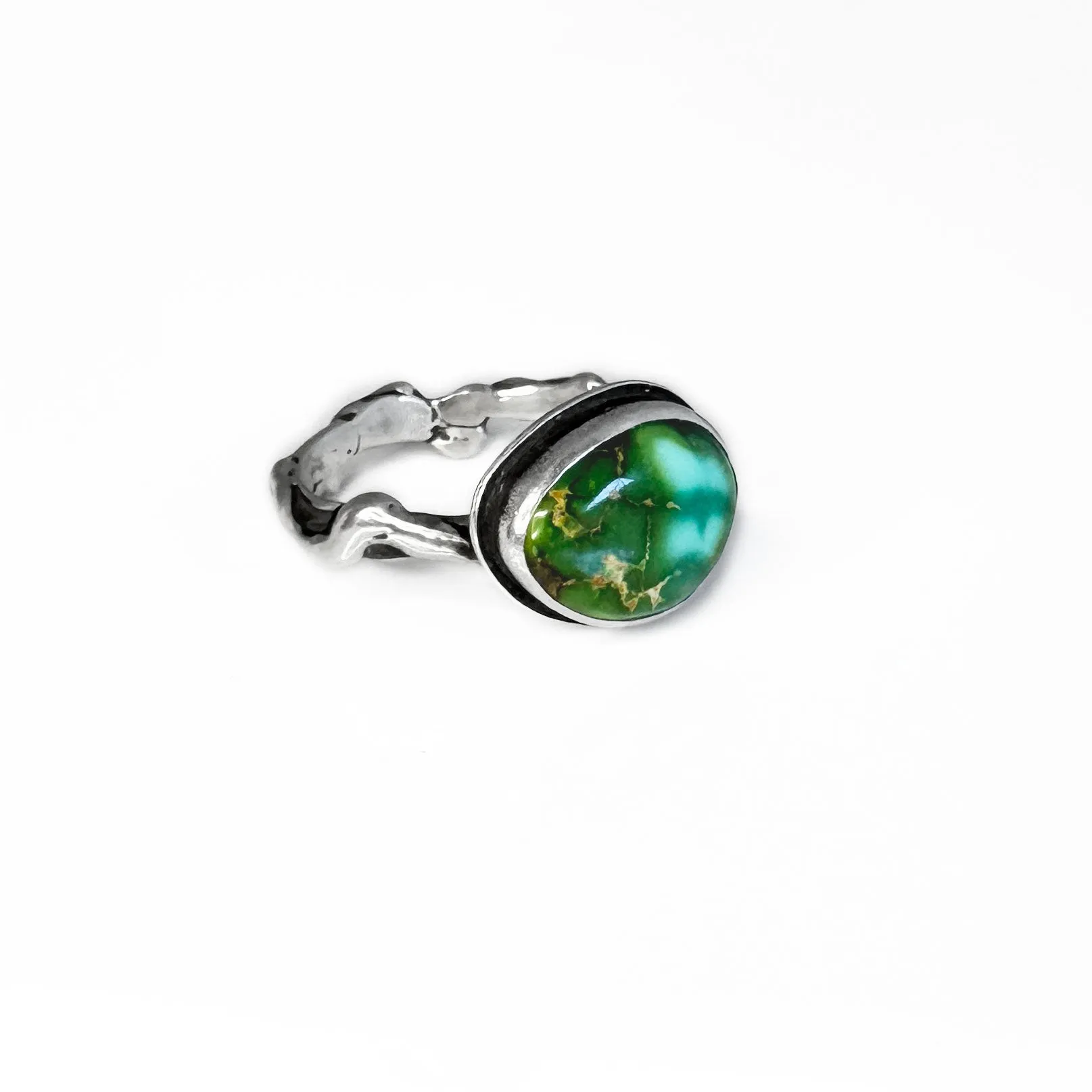 Sonoran Gold Turquoise Ring with Faery Ring Band in Sterling Silver - Size 9