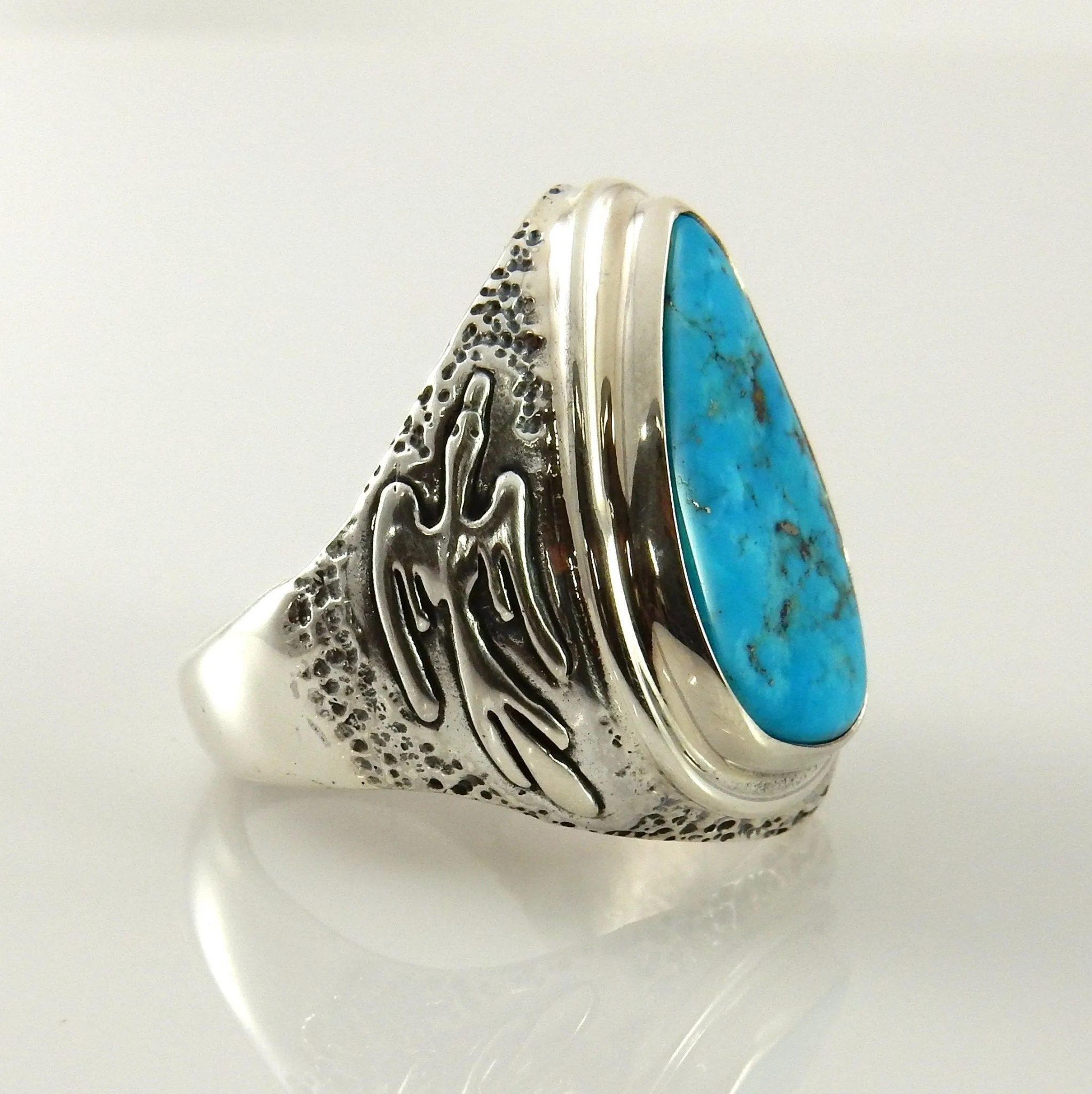 Southwestern Silver Men's Blue Morenci Turquoise Ring Size 12