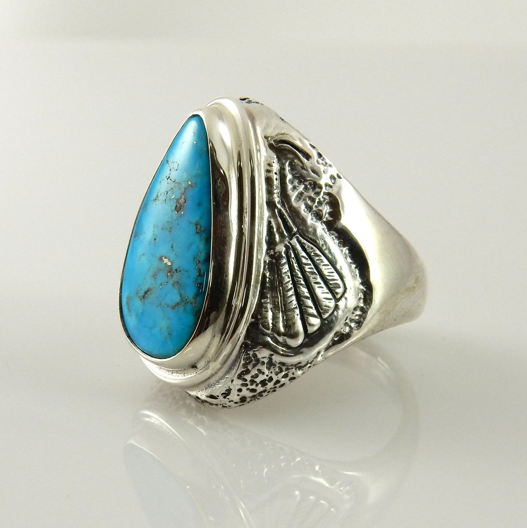 Southwestern Silver Men's Blue Morenci Turquoise Ring Size 12
