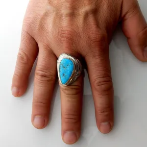 Southwestern Silver Men's Blue Morenci Turquoise Ring Size 12