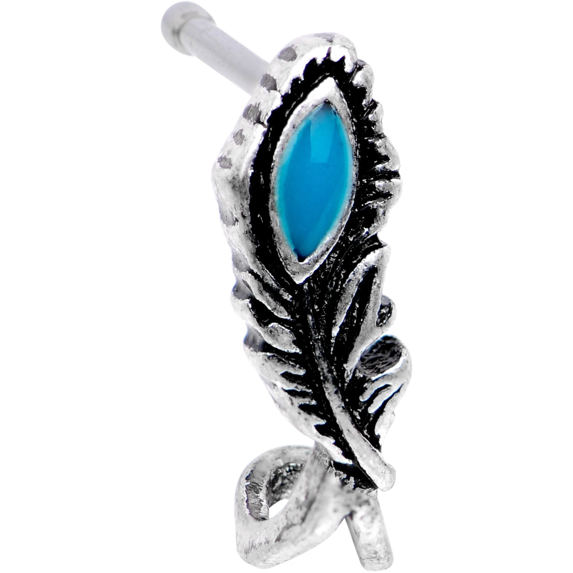 Soutwestern Blue Fashion Feather Faux Hoop Nose Bone
