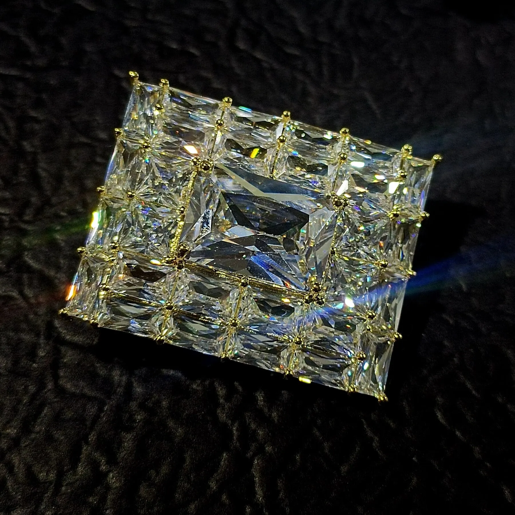 Sparkling Multi Rectangle Accent Diamond Shaped Cubic Zircon Brooches Pins