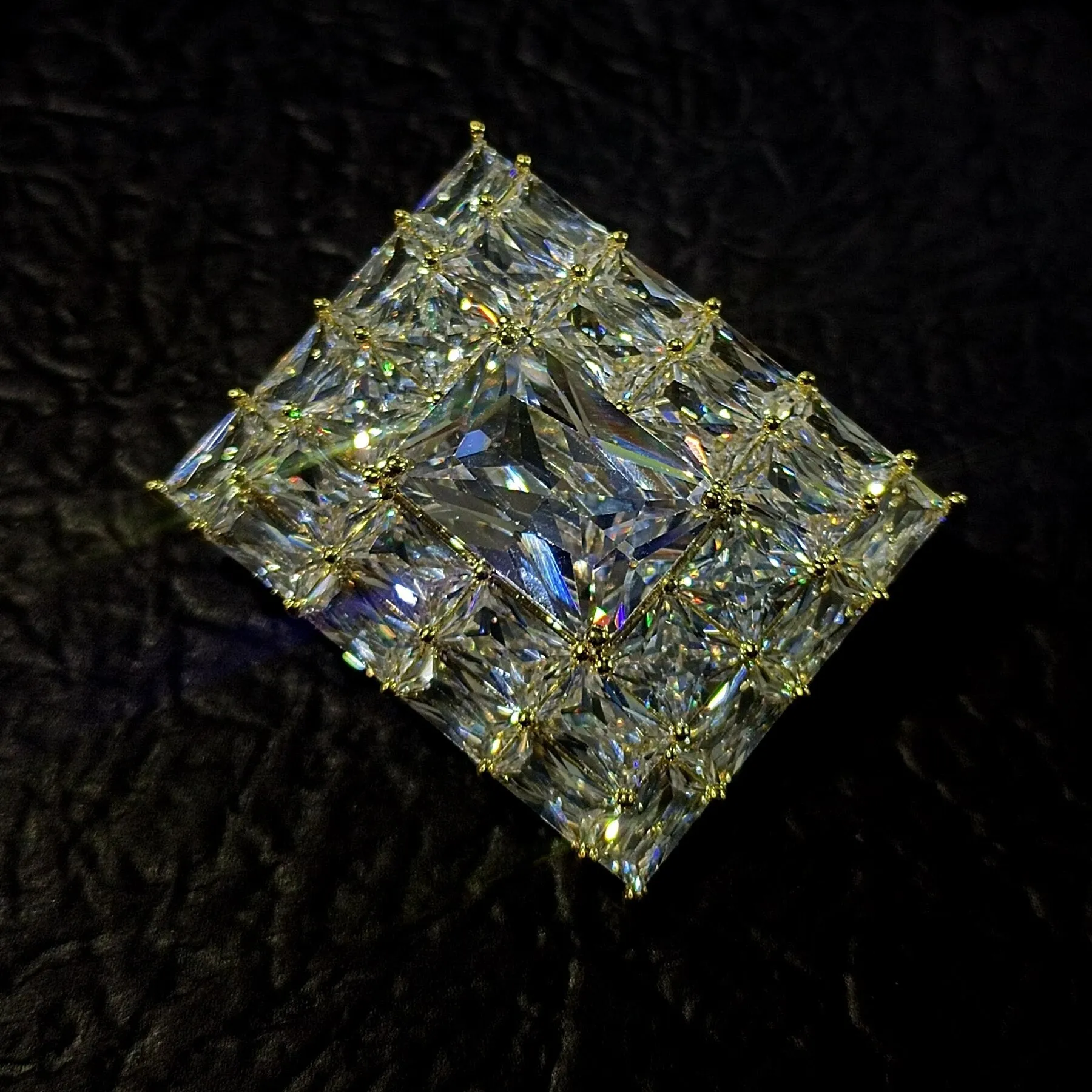 Sparkling Multi Rectangle Accent Diamond Shaped Cubic Zircon Brooches Pins
