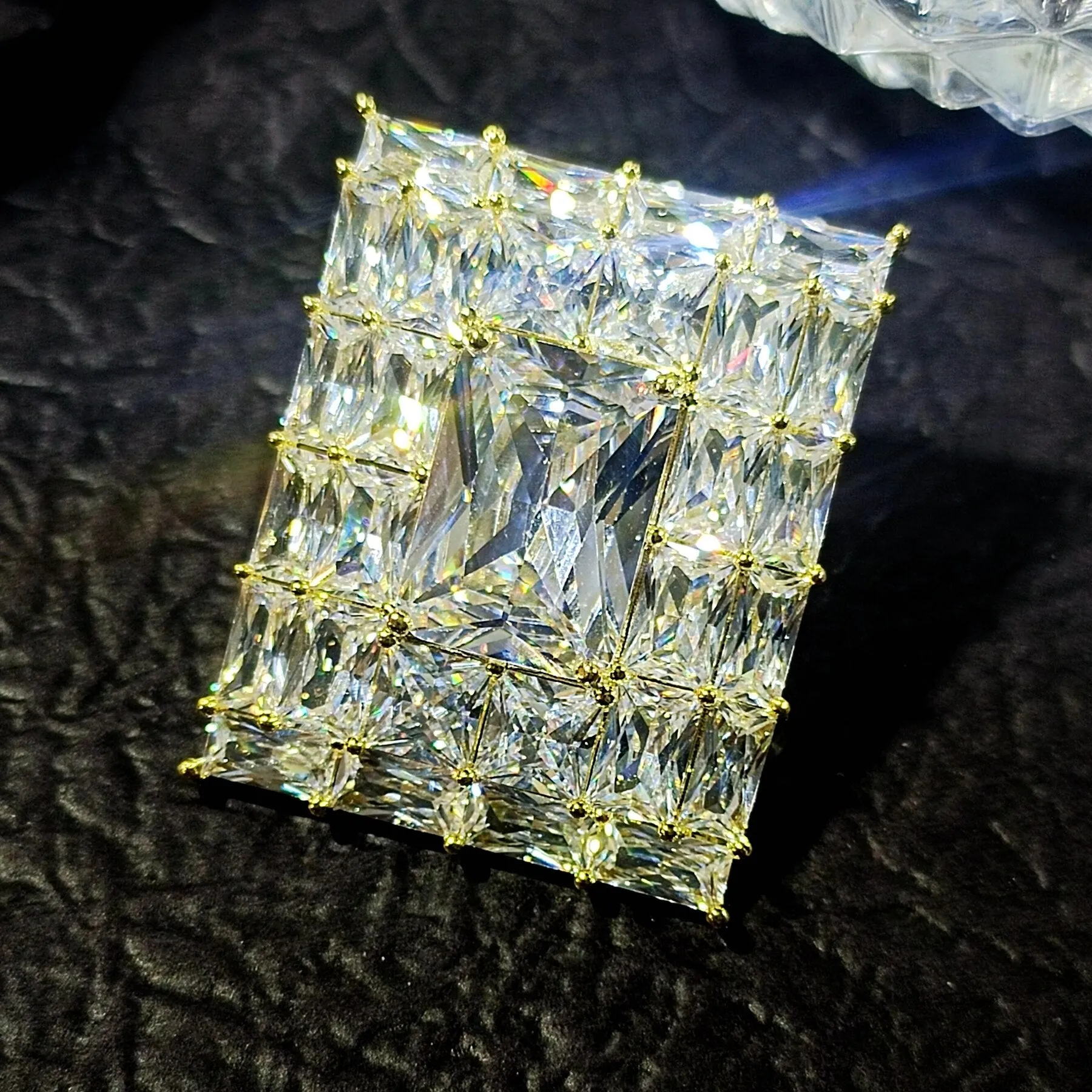 Sparkling Multi Rectangle Accent Diamond Shaped Cubic Zircon Brooches Pins
