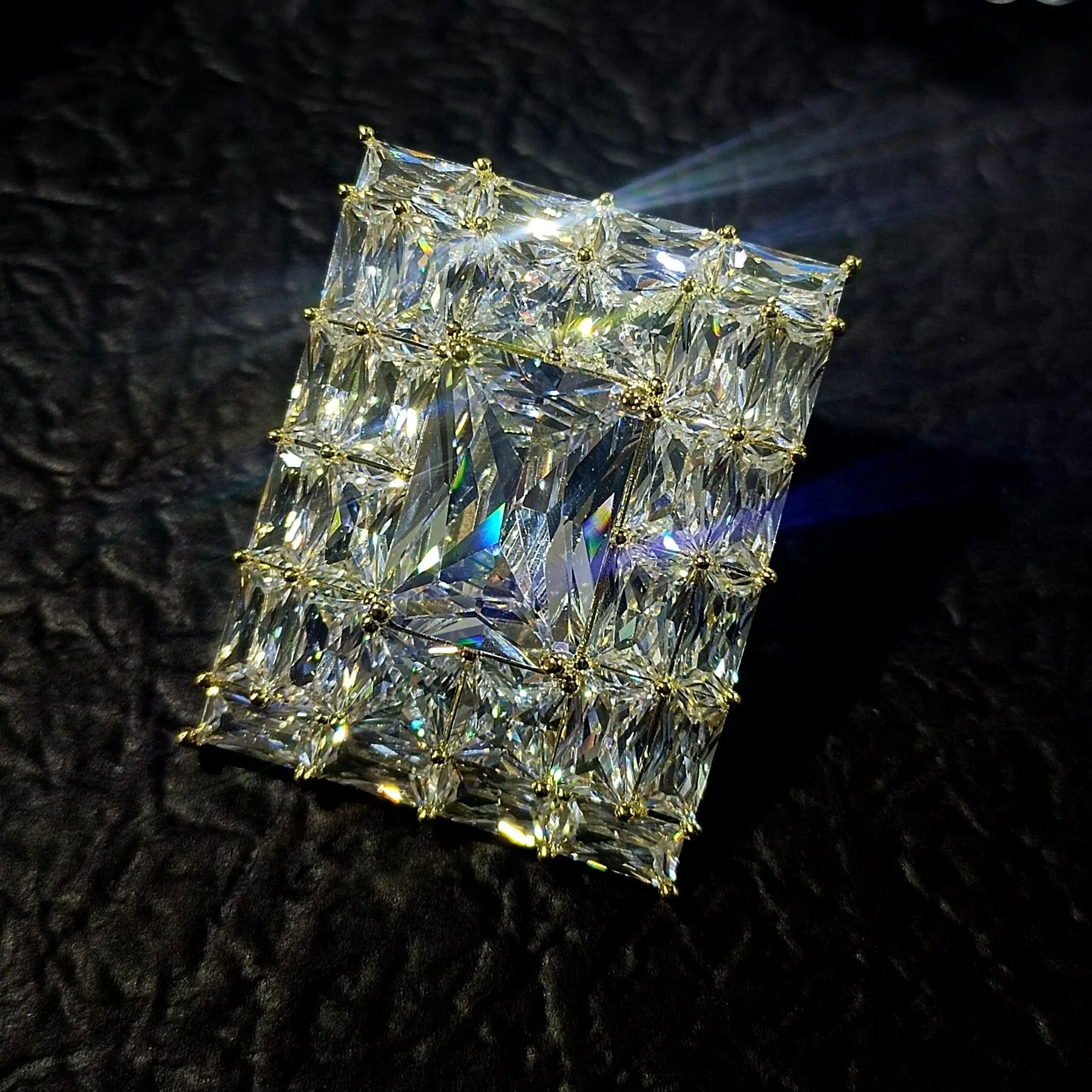 Sparkling Multi Rectangle Accent Diamond Shaped Cubic Zircon Brooches Pins