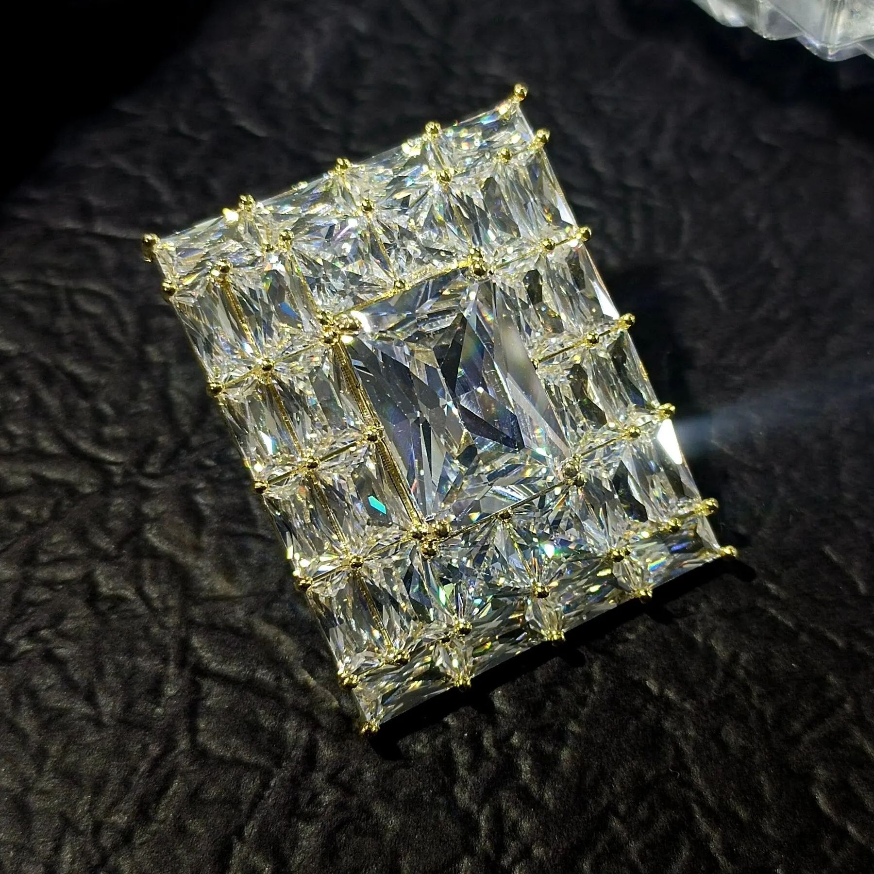 Sparkling Multi Rectangle Accent Diamond Shaped Cubic Zircon Brooches Pins
