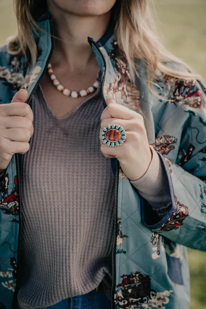Spiny and Turquoise Cluster Ring (Size 9)