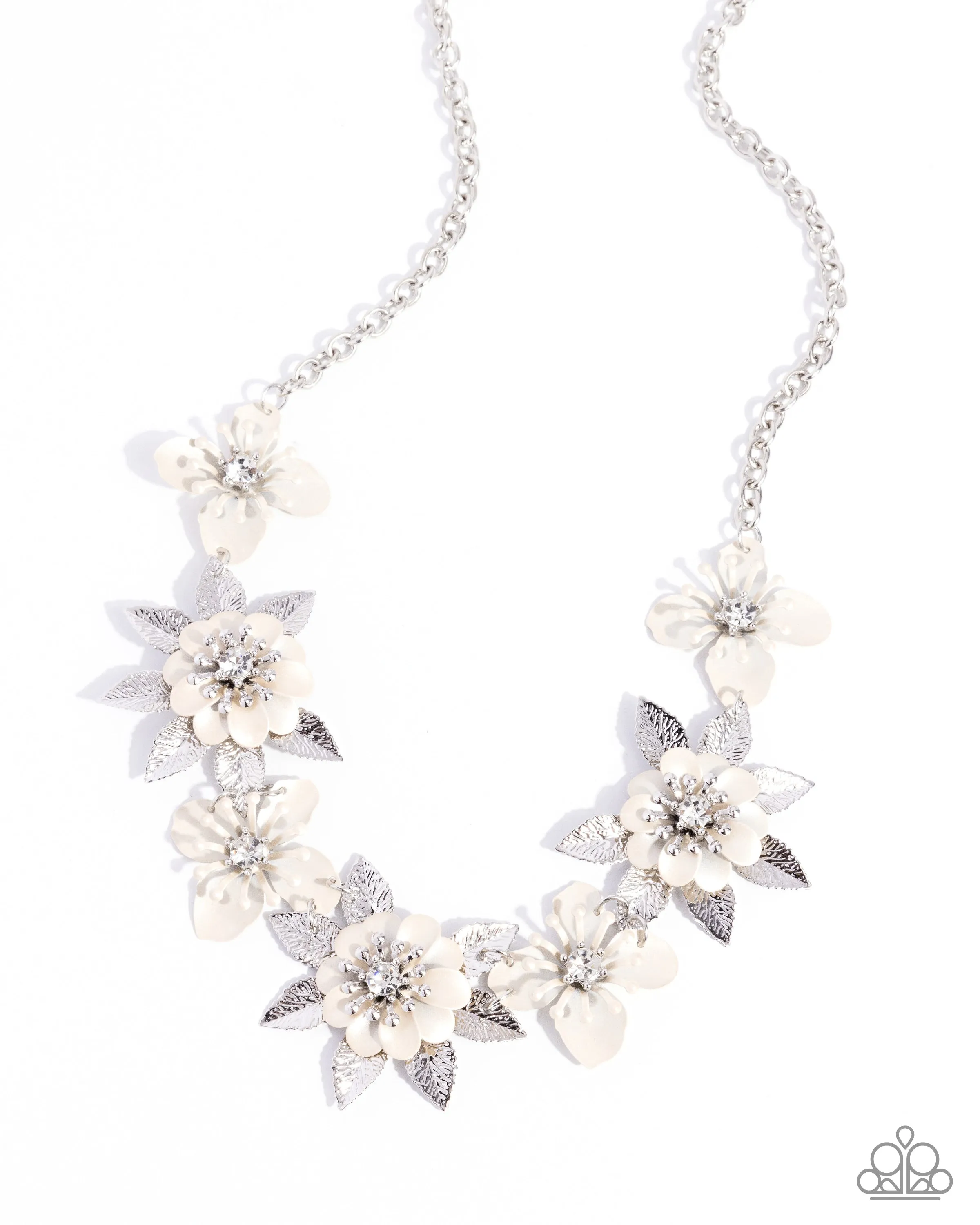 Springtime Song - White - Pearly Painted Flower Paparazzi Short Necklace