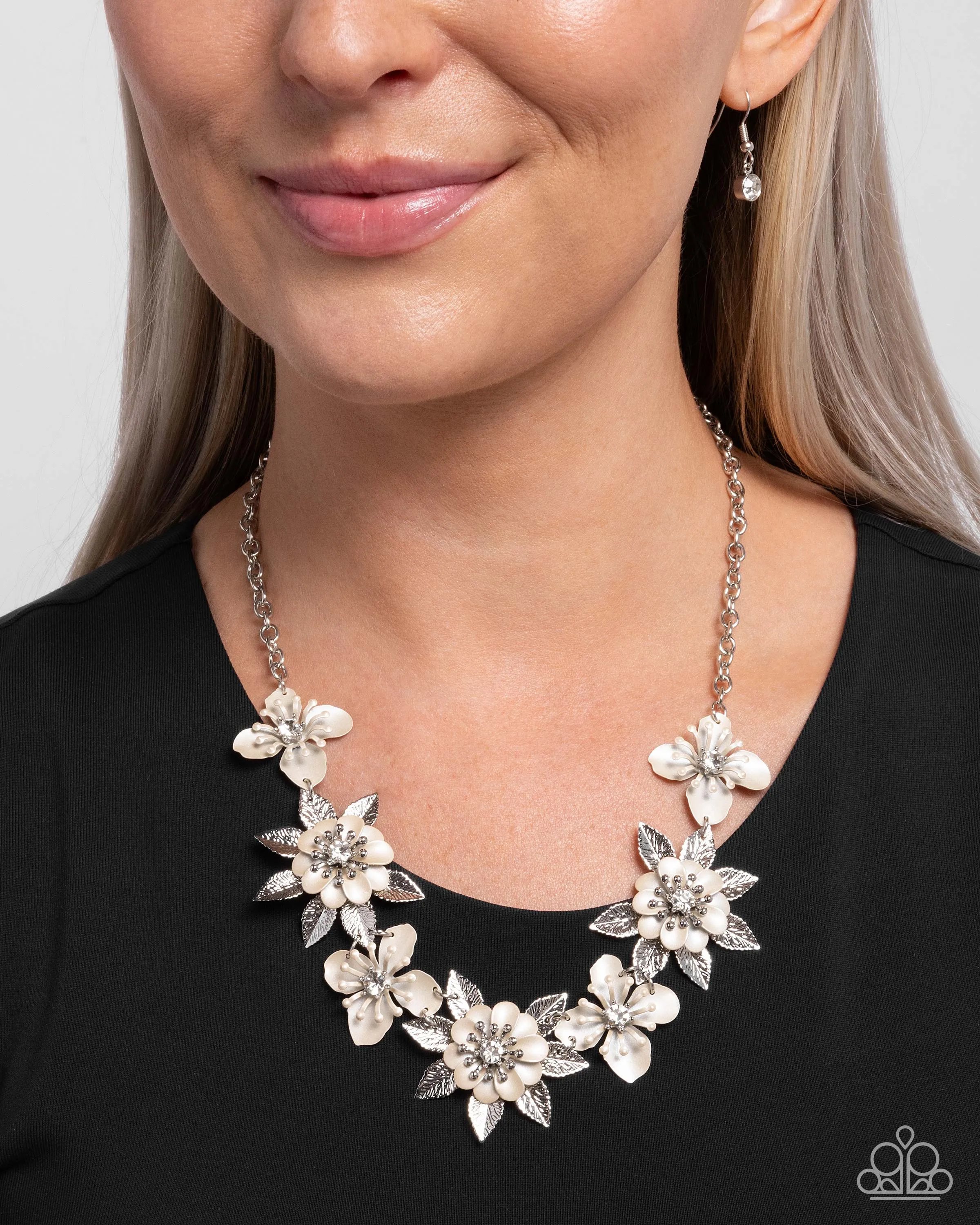 Springtime Song - White - Pearly Painted Flower Paparazzi Short Necklace