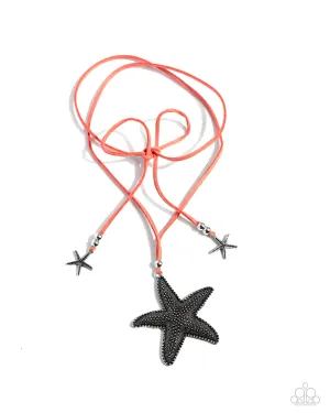 Starfish Sentiment - Orange - Suede Silver Starfish Paparazzi Cord Necklace