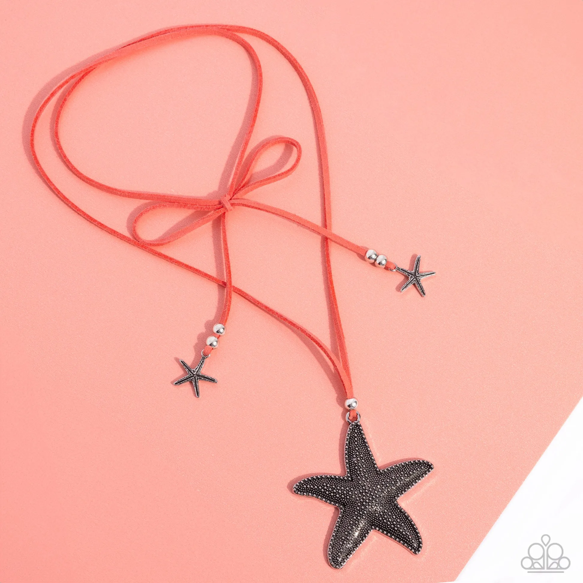 Starfish Sentiment - Orange - Suede Silver Starfish Paparazzi Cord Necklace