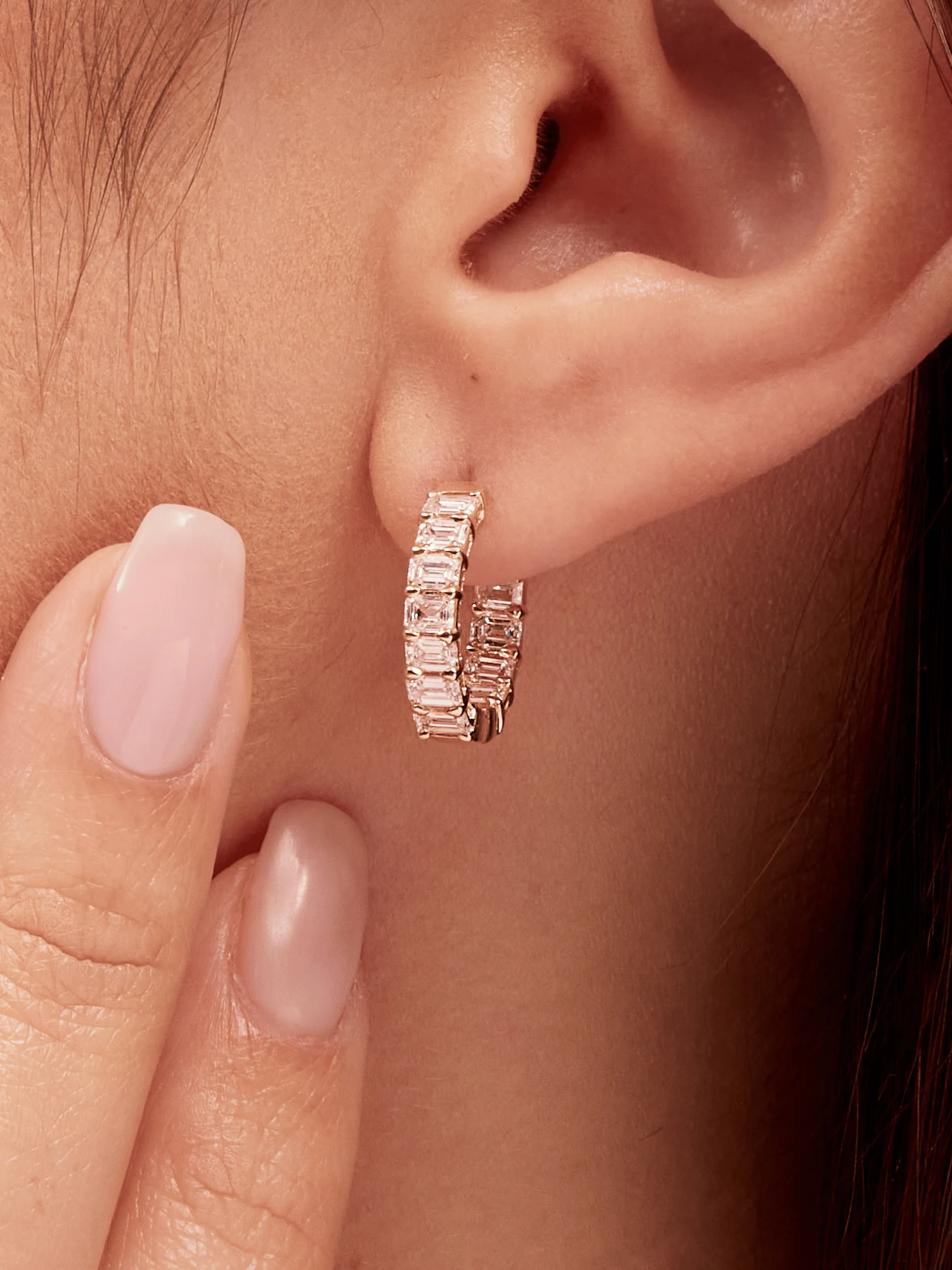 Stella Emerald Cut Diamond Hoop Earrings 14K