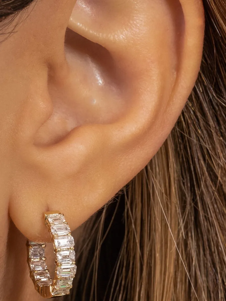 Stella Emerald Cut Diamond Hoop Earrings 14K
