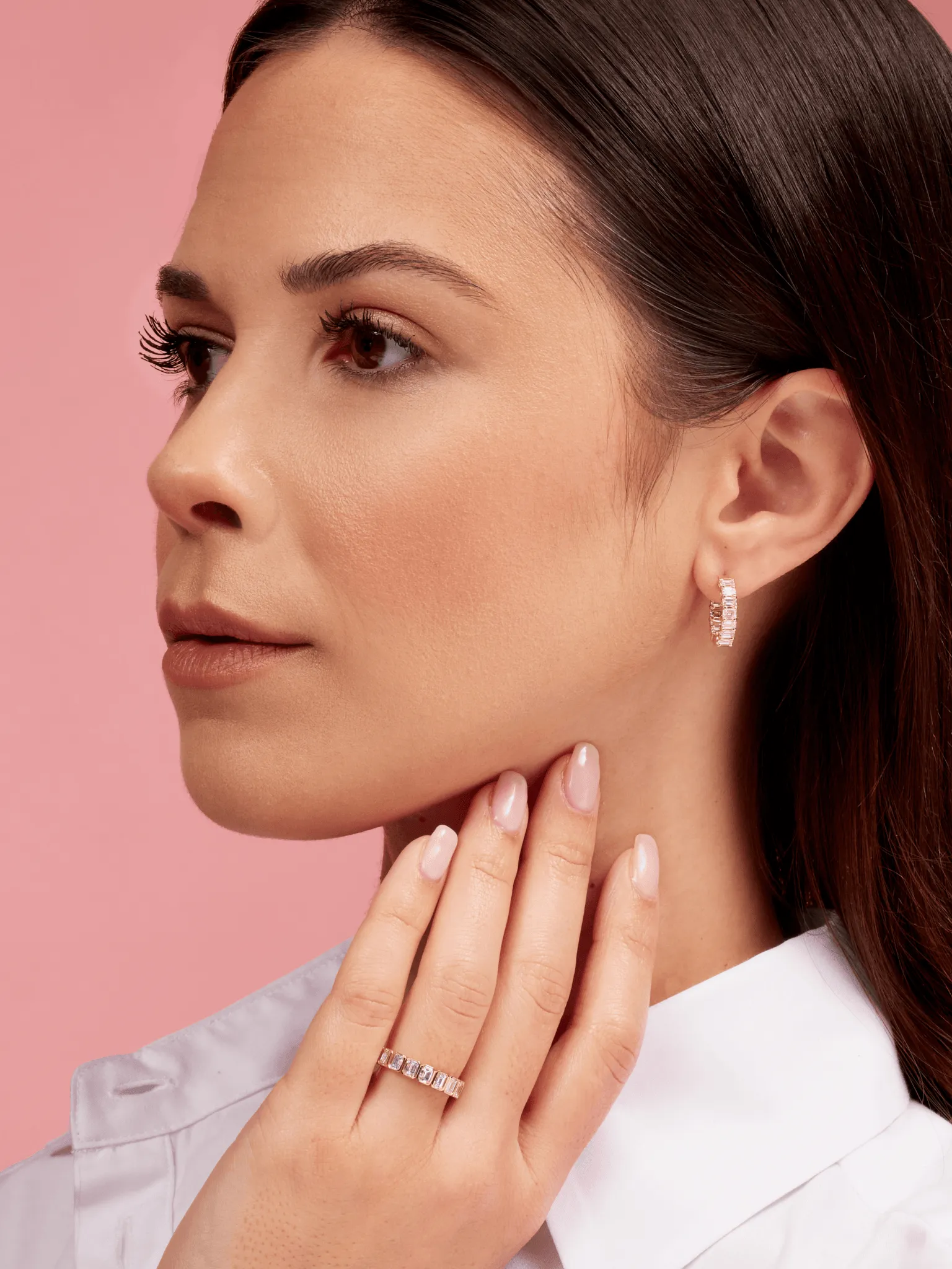 Stella Emerald Cut Diamond Hoop Earrings 14K