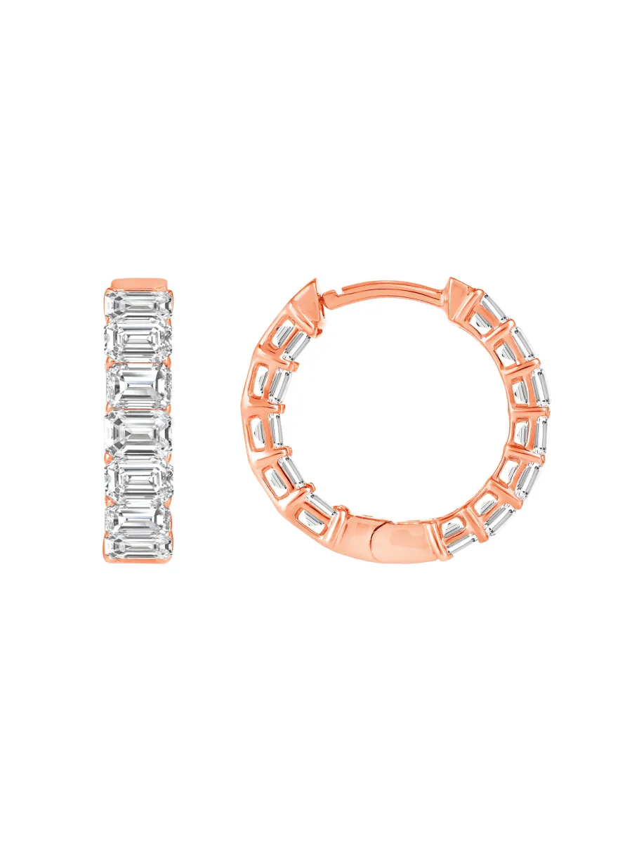 Stella Emerald Cut Diamond Hoop Earrings 14K
