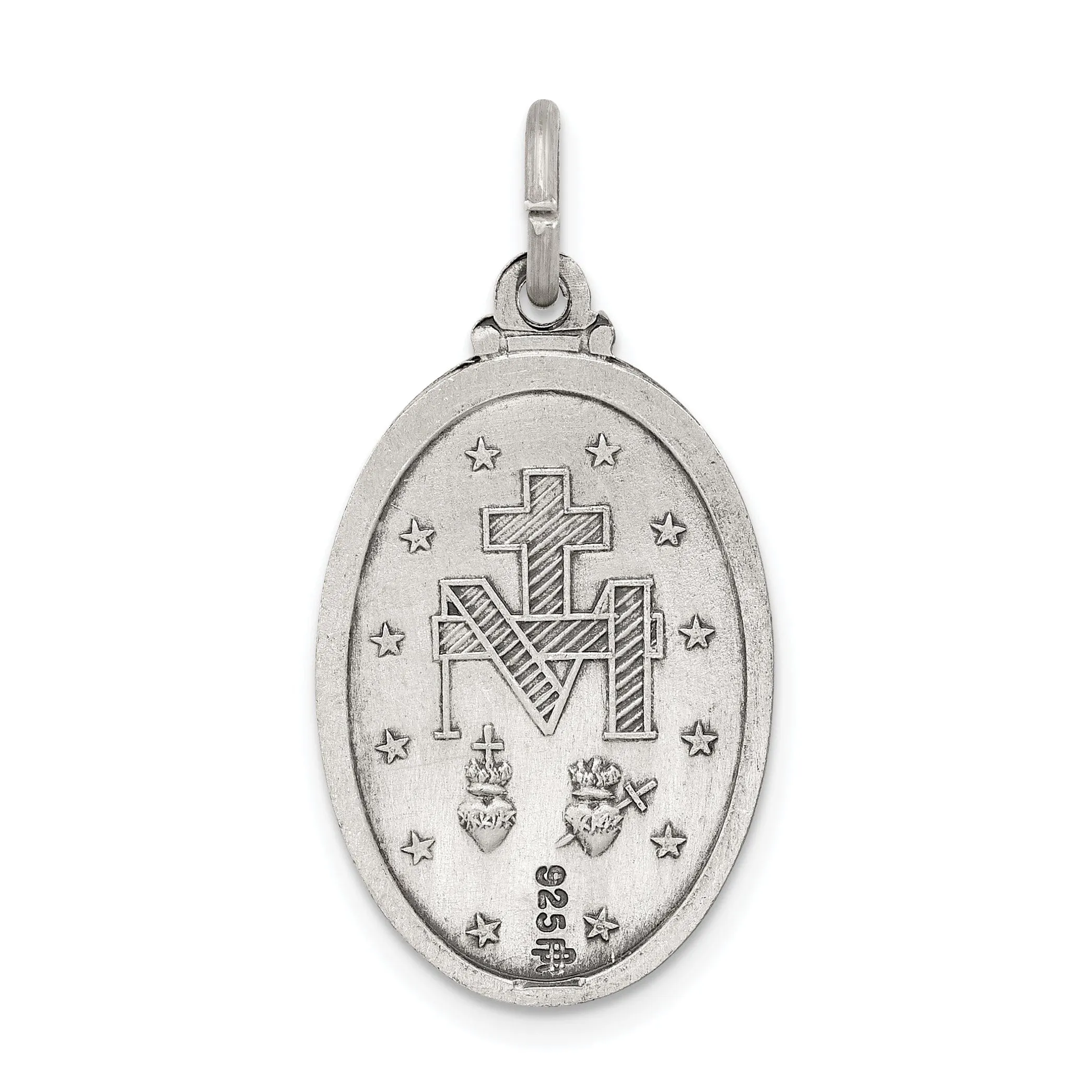 Sterling Silver Antiqued Miraculous Medal Pendant