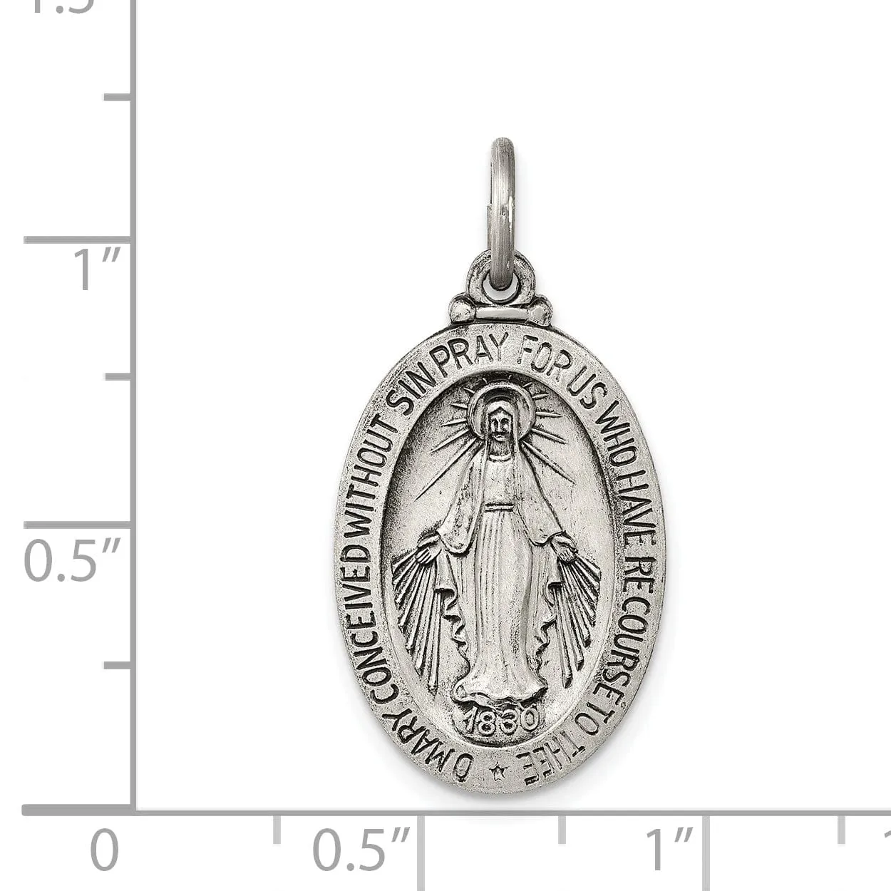 Sterling Silver Antiqued Miraculous Medal Pendant