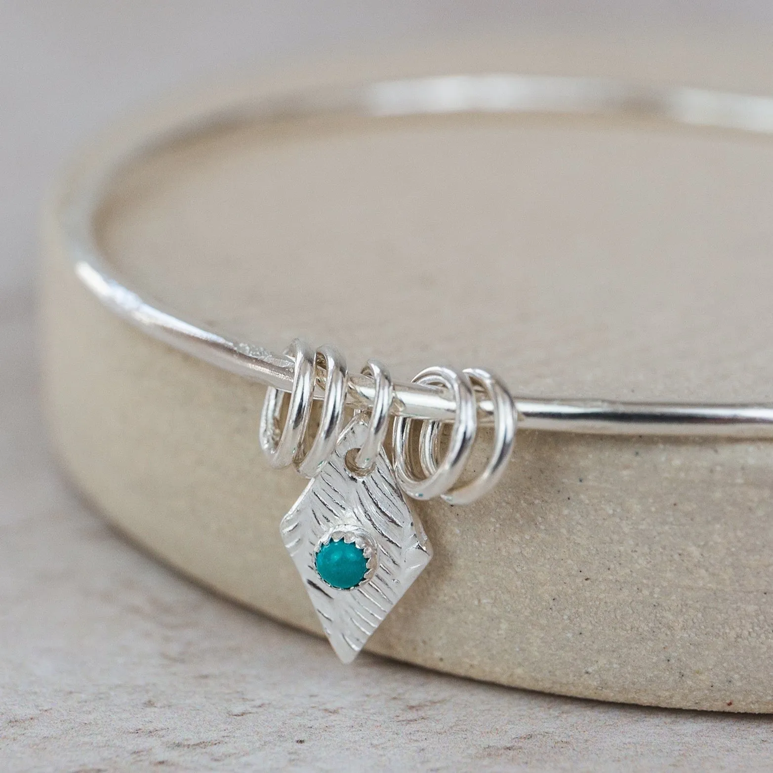 Sterling Silver Diamond and Turquoise Charm Bangle