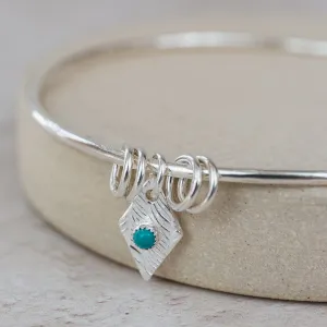 Sterling Silver Diamond and Turquoise Charm Bangle