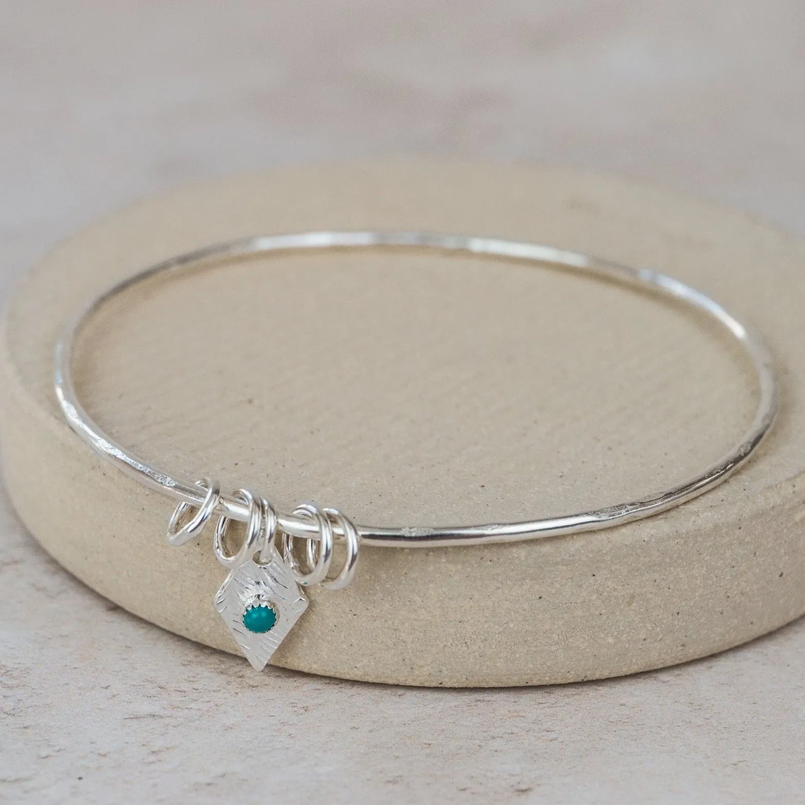 Sterling Silver Diamond and Turquoise Charm Bangle
