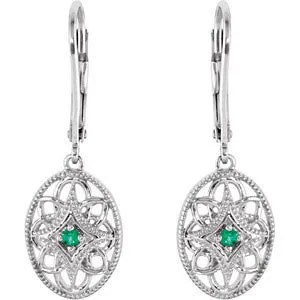 Sterling Silver Emerald Lever Back Earrings