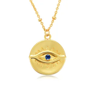 Sterling Silver Gold Plated Evil Eye Pendant Necklace Coin Necklace