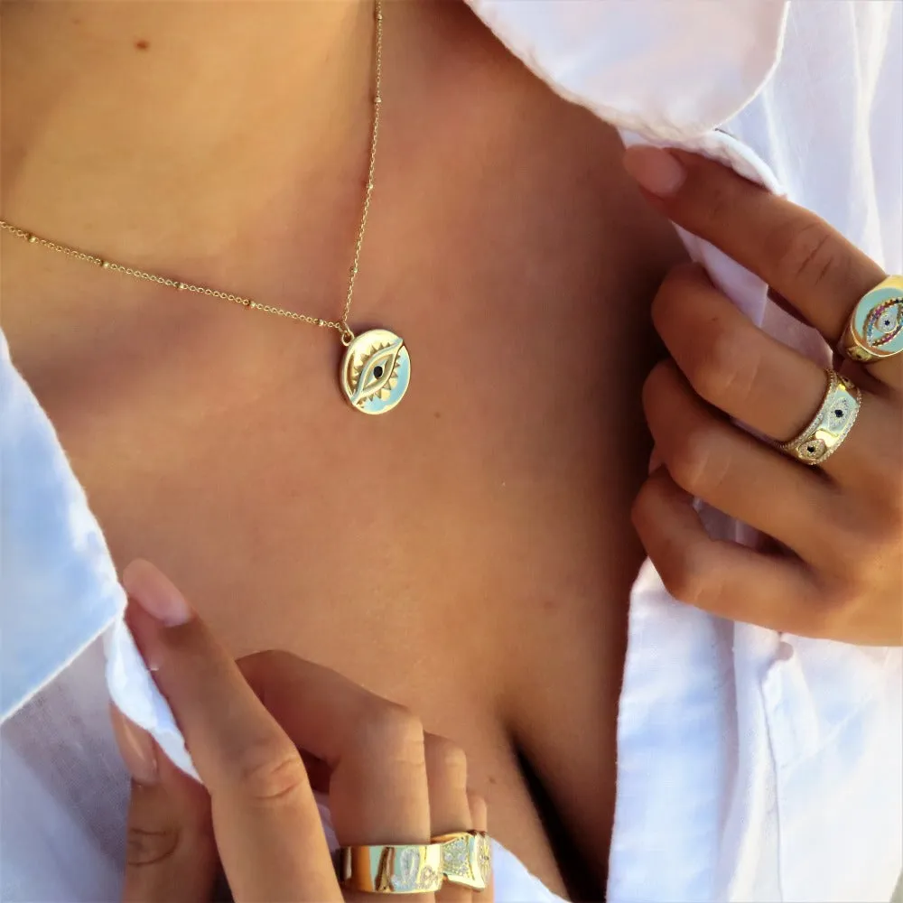 Sterling Silver Gold Plated Evil Eye Pendant Necklace Coin Necklace